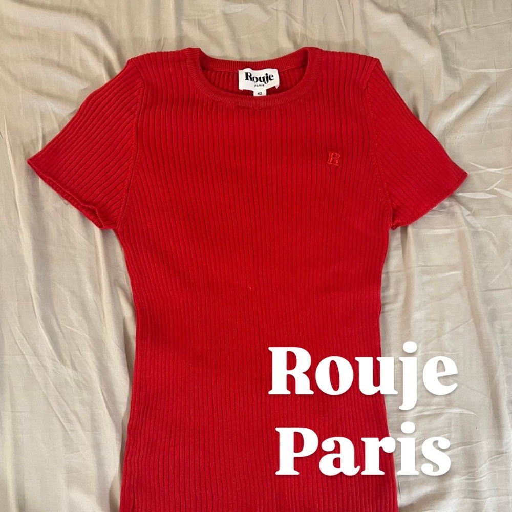 Rouje Red Ribbed Short Sleeve Top - 100% cotton, Made in Italy
